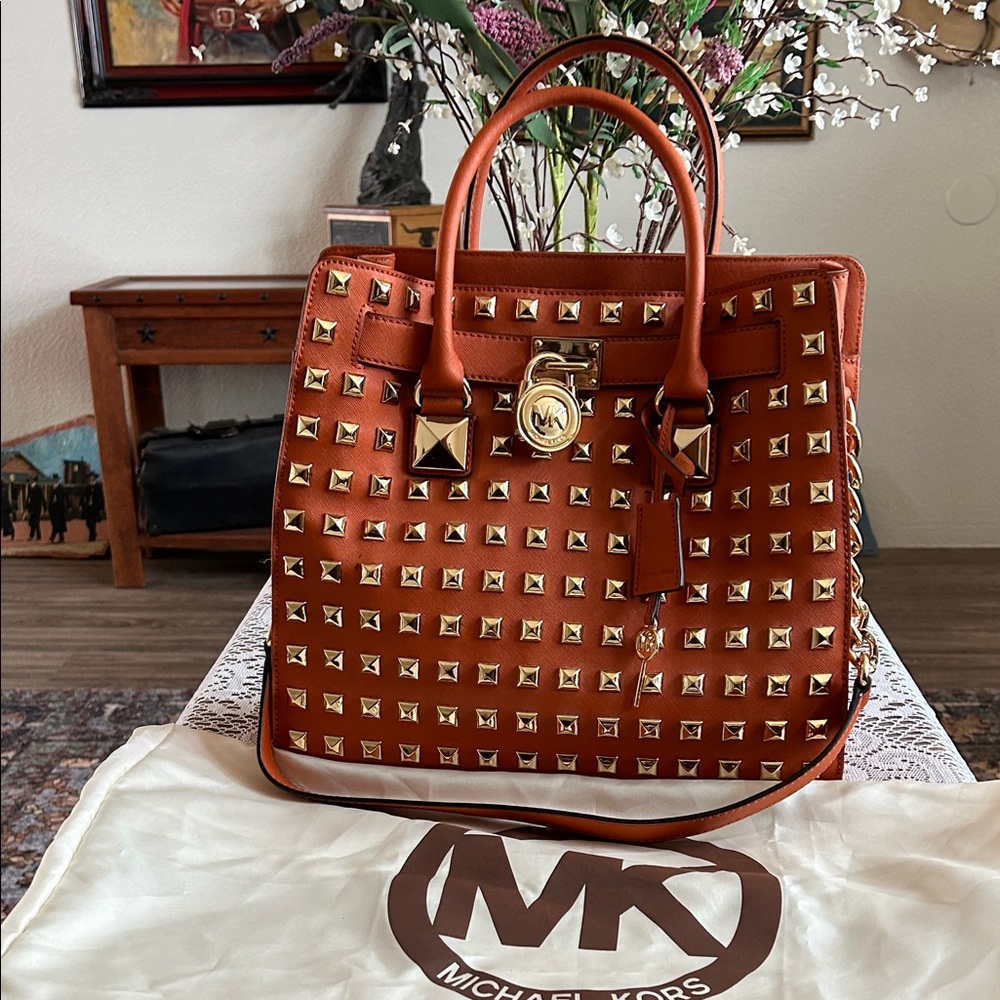 Michael Kors Studded Orange Satchel